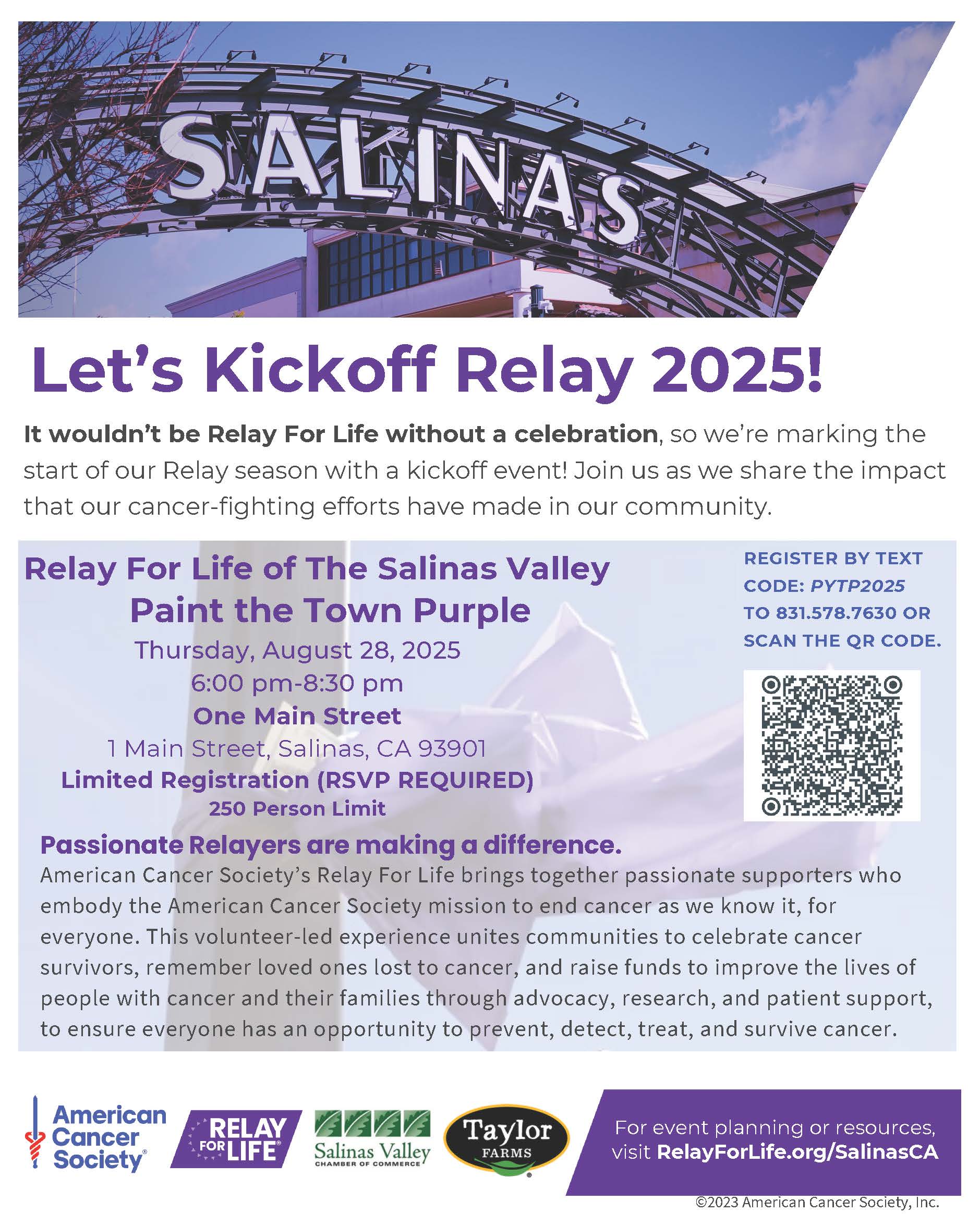 Paint The Town Purple/Relay for Life Kickoff By American Cancer Society