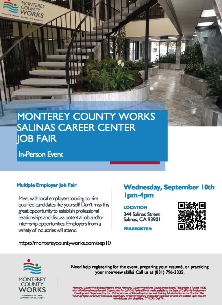 SALINAS CAREER CENTER JOB FAIR by Monterey County Works Salinas City