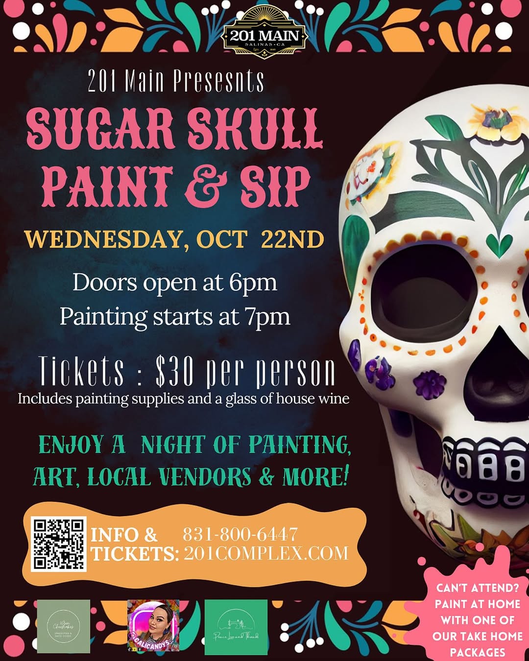 Sugar Skull Sip and Paint by 201 Main