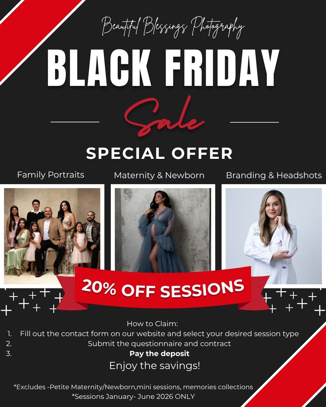 Black Friday Special flyer. The event is organized by Beautiful Blessings Photography & Boutique and scheduled on November 28, 2025.