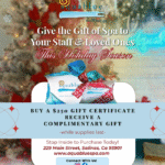 Gift Card Special flyer. The event is organized by Aquablue Skin & Body Spa and scheduled on November 30, 2025.