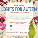 Lights for Autism flyer. The event is organized by and scheduled on November 30, 2025. The event is located at or on 200 Block Main St.