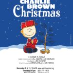 A CHARLIE BROWN CHRISTMAS flyer. The event is organized by ARIEL Theatrical and scheduled on December 5, 2025.