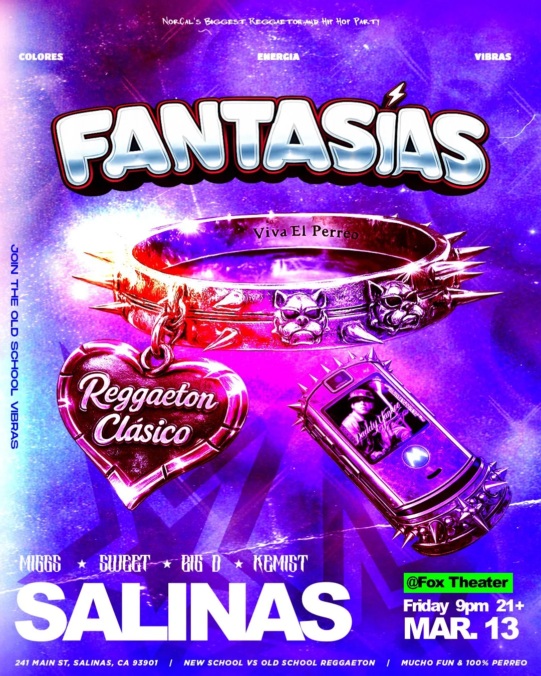 Fantasías flyer. The event is organized by Fox Theater and scheduled on March 13, 2026. The event is located at or on 241 Main St.
