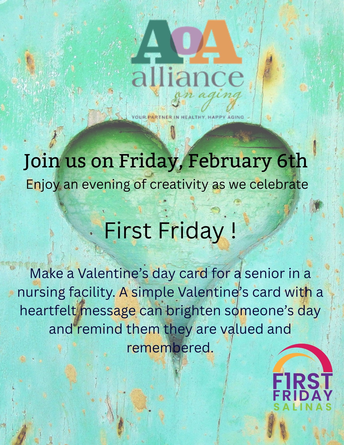 Create a Card flyer. The event is organized by Alliance on Aging and scheduled on February 6, 2026. The event is located at or on 247 Main St.