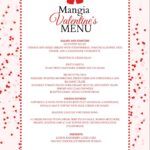 Valentine's Dinner flyer. The event is organized by Mangia! and scheduled on February 14, 2026. The event is located at or on 328 Main St.