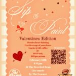 Sip and Paint flyer. The event is organized by The Beerded Bean and scheduled on February 15, 2026. The event is located at or on 210 Main St.
