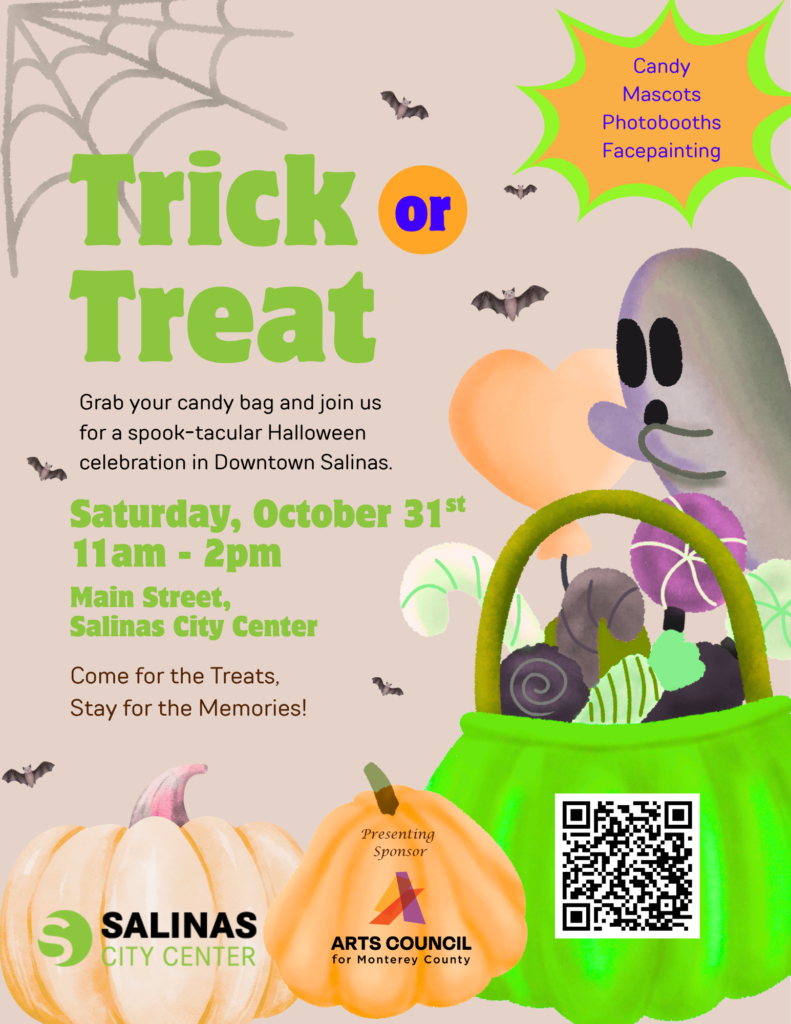 Trick or Treat
Saturday, October 31, 2026
11:00 AM – 2:00 PM
Downtown Salinas City Center